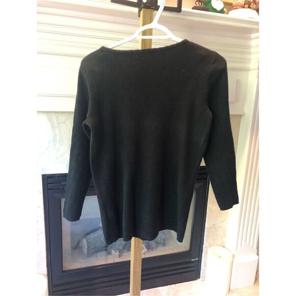 Sigrid Olsen Women’s Black 3/4 Sleeve Button Crew Neck Trim Design Blouse Size M - Picture 2 of 7
